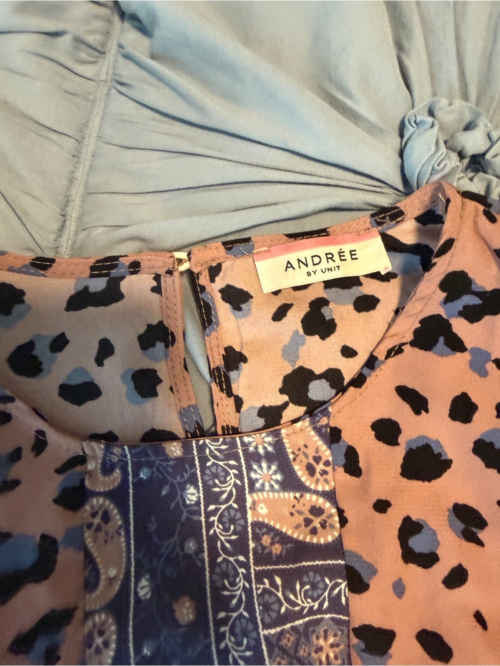 Mixed Print Long Sleeve Women's Top in Pink and Navy - Andre by unit - Picture 3 of 5